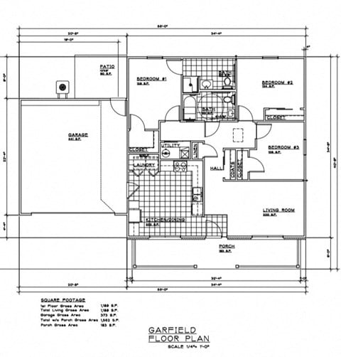 Floor plan for 3 beds, 2 baths, 1189 sqft